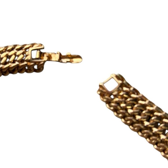 Monet Signed Woven Gold Necklace Gold Choker Necklace .5” x 17” - Picture 2 of 8